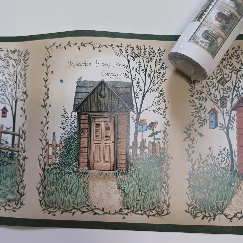 Wallpaper Border Country Portrait Blocks Outhouse Bathroom